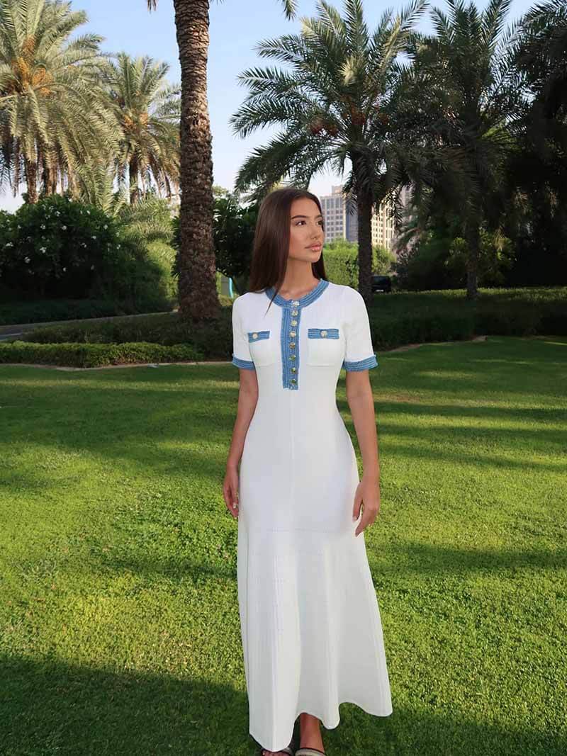 Heidi-Mode | Maxi-Kleid - Dekorative Strick mit Fransen-Denim-Einsatz - Image 3