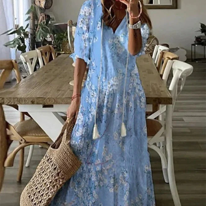 Heidi-Mode | Maxikleid mit Halben Ärmeln und V-Ausschnitt mit Blumenmuster - Image 5