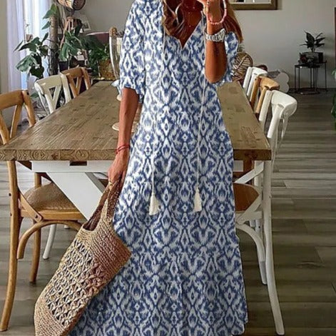 Heidi-Mode | Maxikleid mit Halben Ärmeln und V-Ausschnitt mit Blumenmuster - Image 6