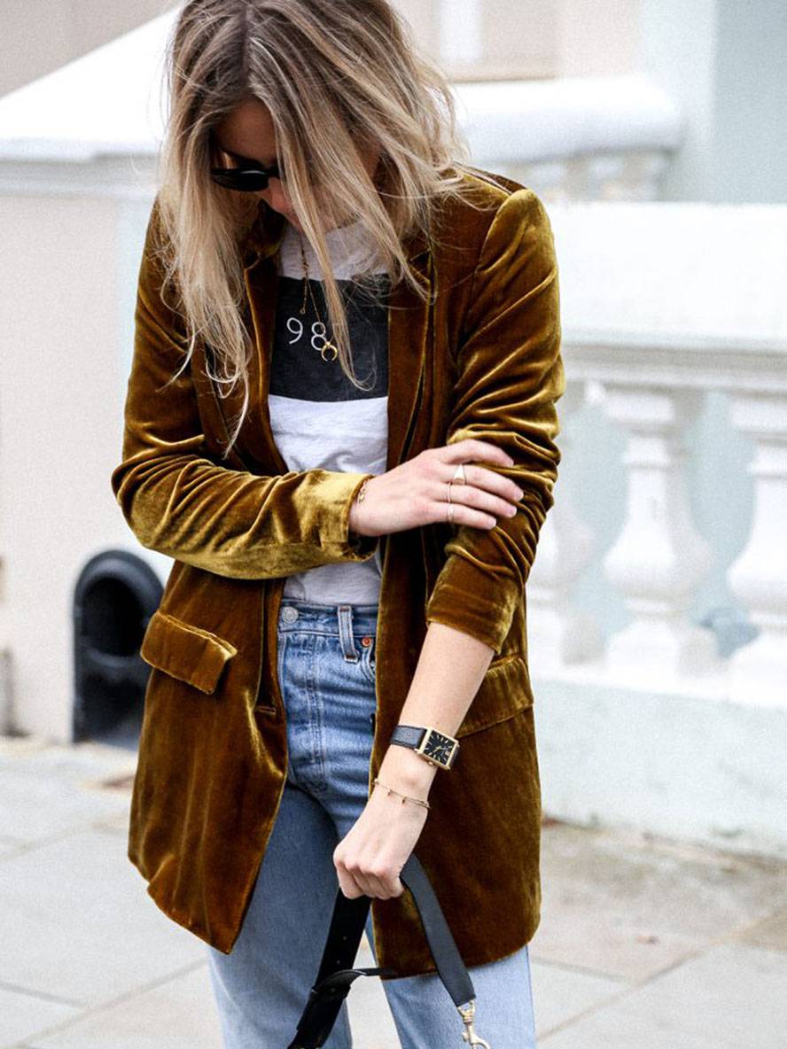 Heidi-Mode | Mittel-Lang Samt Blazer Knöpfe Taschen Lange Ärmel Damen Elegante Mode Jacke - Image 10