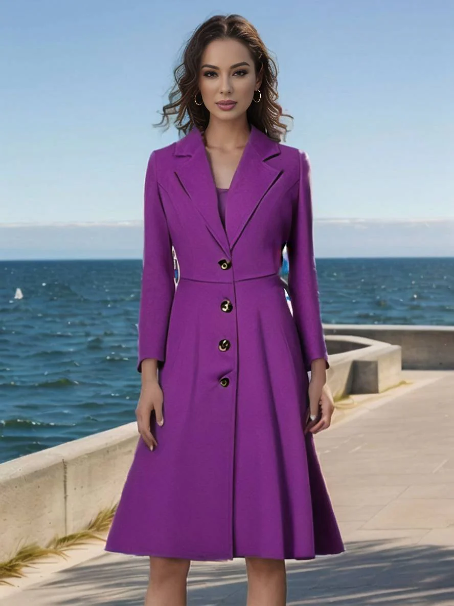 Heidi-Mode | Mid-Length Mantel Aus Wolle A-Linie Knöpfe Reverskragen Lange Ärmel Damen Elegant Casual Casual Weste - Image 10