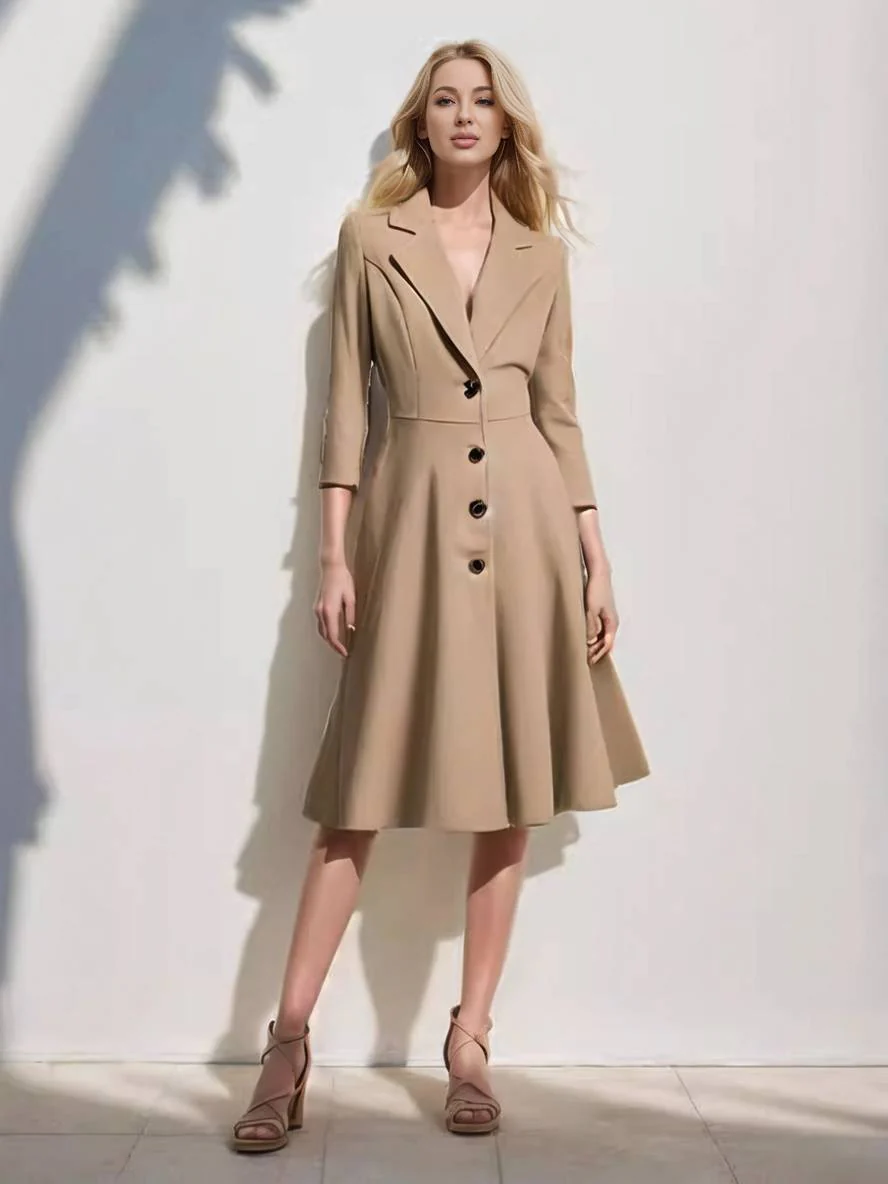 Heidi-Mode | Mid-Length Mantel Aus Wolle A-Linie Knöpfe Reverskragen Lange Ärmel Damen Elegant Casual Casual Weste - Image 11