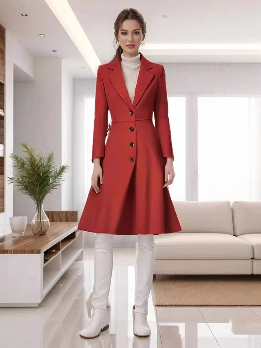 Heidi-Mode | Mid-Length Mantel Aus Wolle A-Linie Knöpfe Reverskragen Lange Ärmel Damen Elegant Casual Casual Weste - Image 8