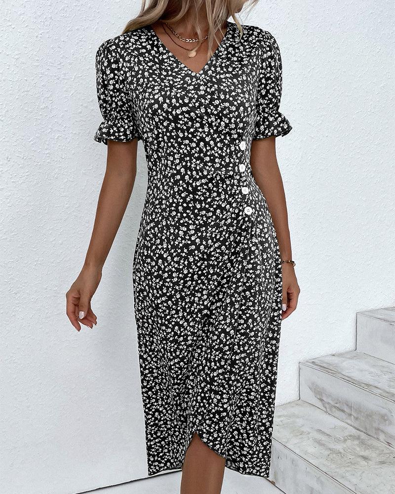 Heidi-Mode | Midi Blumen Sommerkleid mit Kurzen Ärmeln - Image 7