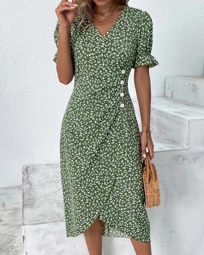 Heidi-Mode | Midi Blumen Sommerkleid mit Kurzen Ärmeln - Image 9
