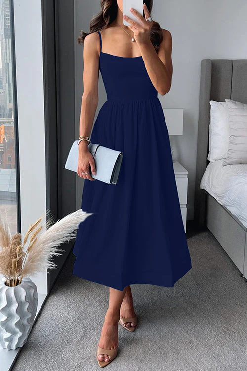 Heidi-Mode | Midi Kleid Spaghettiträger Quadratischer Ausschnitt Ausgestellter Rock Elegante Passform - Image 4