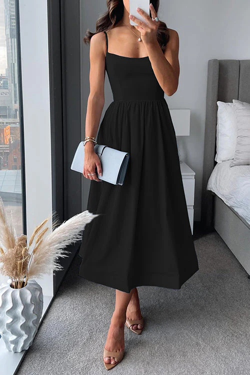 Heidi-Mode | Midi Kleid Spaghettiträger Quadratischer Ausschnitt Ausgestellter Rock Elegante Passform - Image 5