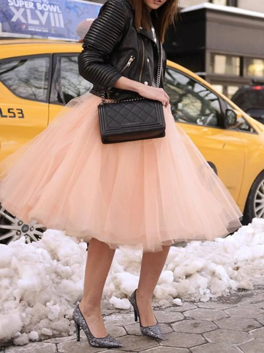 Heidi-Mode | Midi-Länge Faltenrock Elastischer Tutu Aus Tüll Elegant Rosa - Image 2