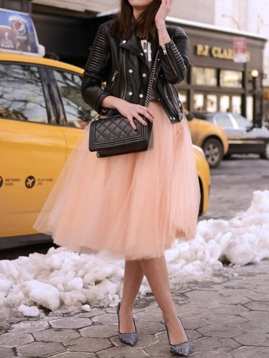Heidi-Mode | Midi-Länge Faltenrock Elastischer Tutu Aus Tüll Elegant Rosa - Image 3