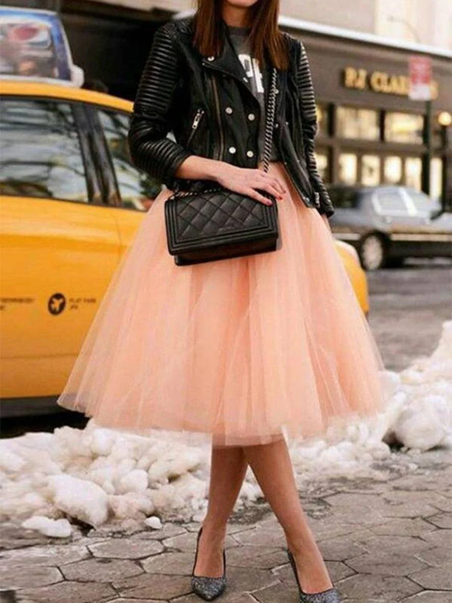 Heidi-Mode | Midi-Länge Faltenrock Elastischer Tutu Aus Tüll Elegant Rosa - Image 4