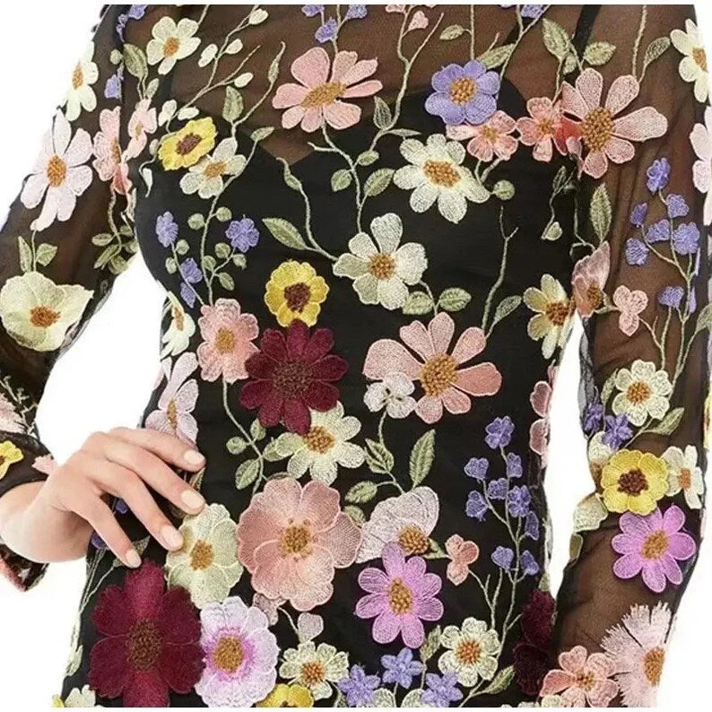 Heidi-Mode | Minikleid mit Floralen Applikationen und Durchscheinender Optik - Image 3