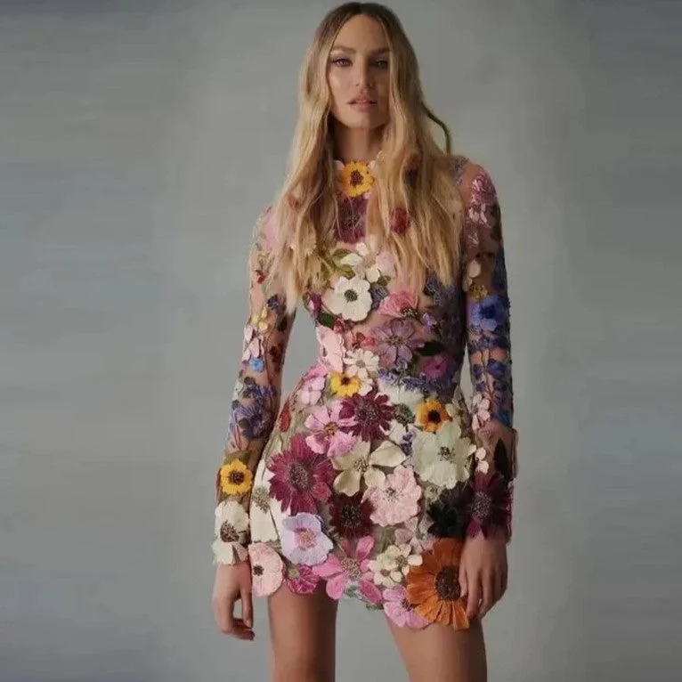 Heidi-Mode | Minikleid mit Floralen Applikationen und Durchscheinender Optik - Image 8