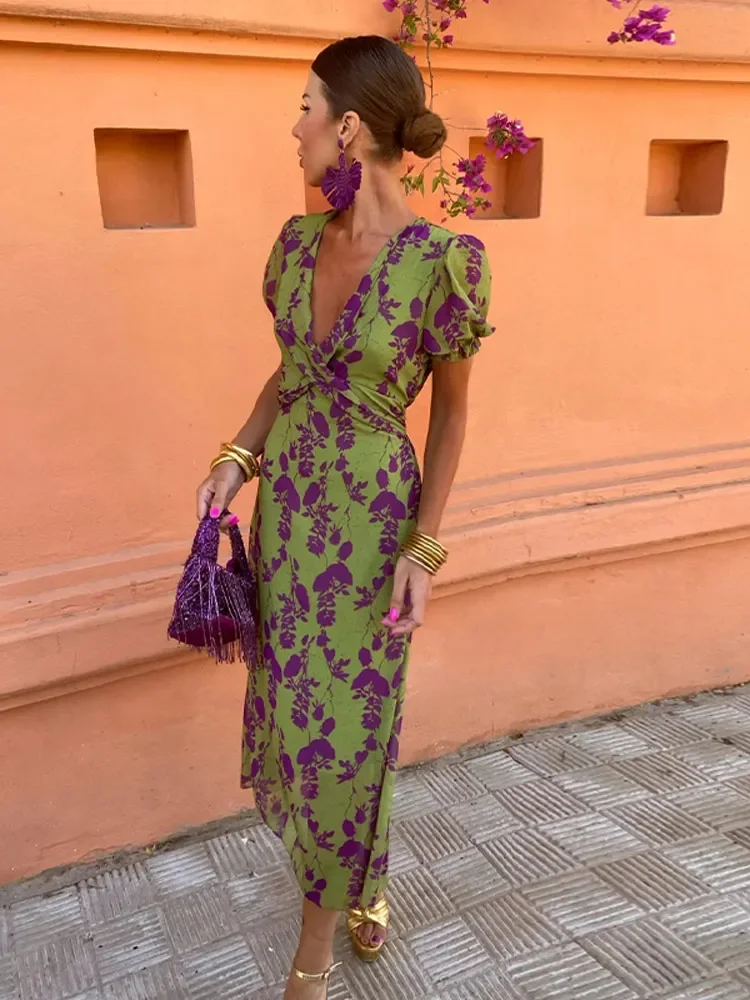 Leichtes Sommerkleid mit Blumenmuster und V-Ausschnitt für Den Alltag Heidi-Mode - Image 4