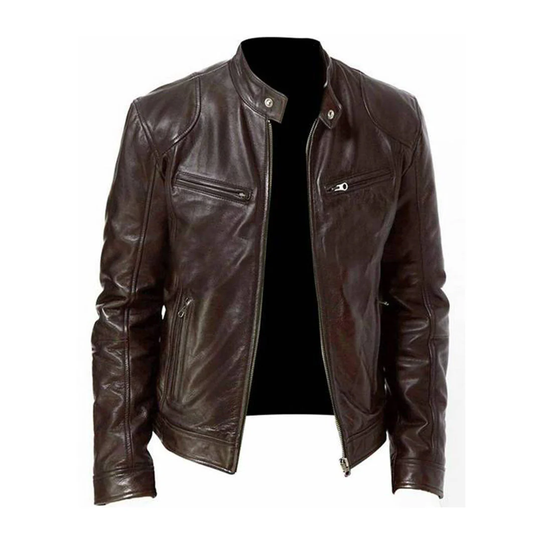 Heidi-Mode | Herren Lederjacke - Biker Stil mit Stehkragen - Image 3