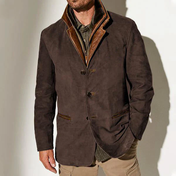 Heidi-Mode | Herren Wildlederjacke mit Lederbesatz - Reverskragen-Design - Image 7