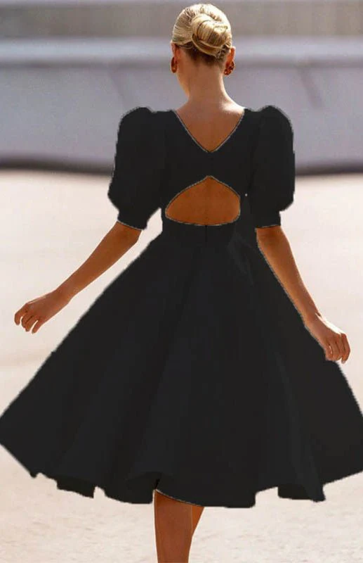 Heidi-Mode | Fashion Solid Color Slim Fit Sexy Big Swing Dress - Image 13