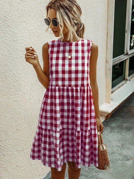 Heidi-Mode | Mode, Locker Geschnittenes Damenkleid mit Rundhalsausschnitt, Kariert Pastelmittelrock - Image 2