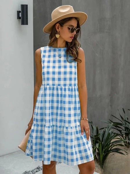 Heidi-Mode | Mode, Locker Geschnittenes Damenkleid mit Rundhalsausschnitt, Kariert Pastelmittelrock - Image 3