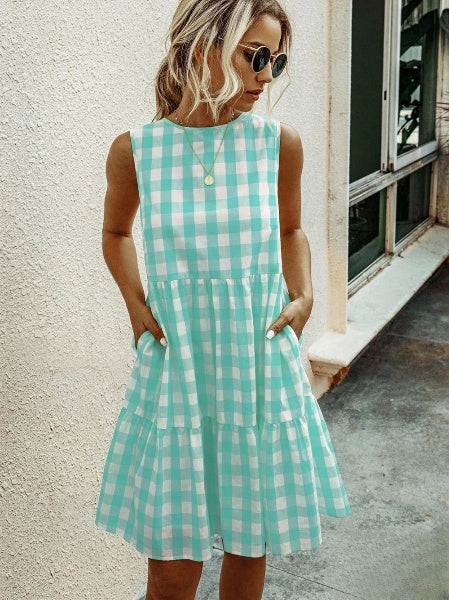 Heidi-Mode | Mode, Locker Geschnittenes Damenkleid mit Rundhalsausschnitt, Kariert Pastelmittelrock - Image 5
