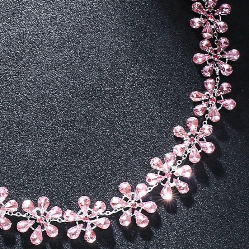 Heidi-Mode | Mode Pink Crystal Flowers Choker Necklace Statement Accessories Mode Frauen Rhinestone Collar Necklace Schlüsselbein Schmuck Ins - Image 4