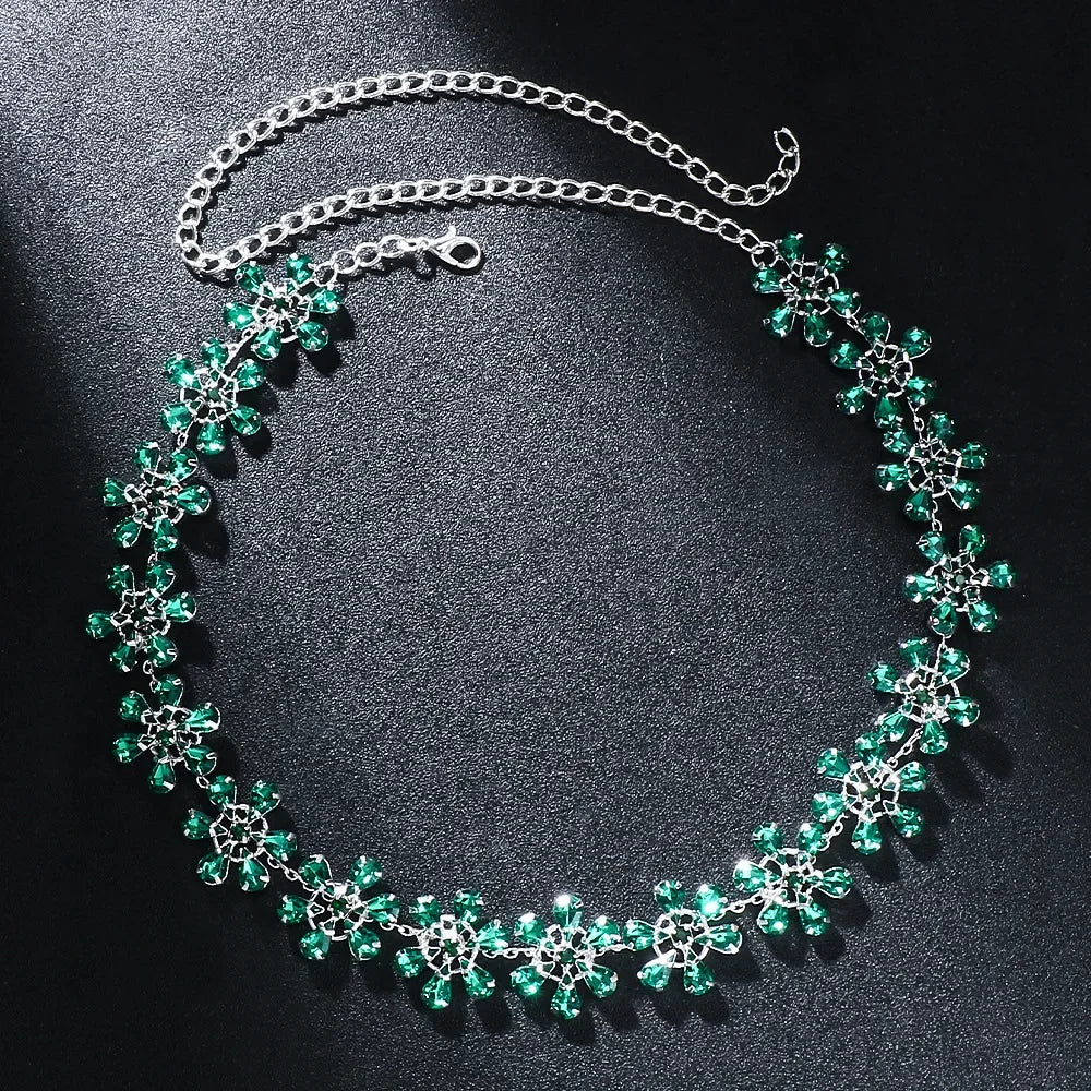 Heidi-Mode | Mode Pink Crystal Flowers Choker Necklace Statement Accessories Mode Frauen Rhinestone Collar Necklace Schlüsselbein Schmuck Ins - Image 5