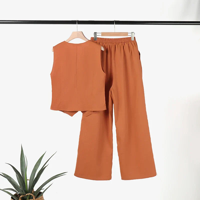 Heidi-Mode | Modern Set Eleganter Ärmelloser V-Ausschnitt-Top und Weit Geschnittene Hosen Damenanzug - Image 3
