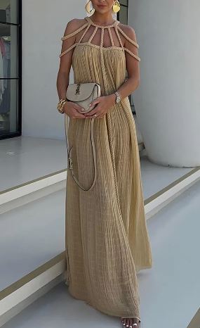 Heidi-Mode | Modern und Raffinierte Maxikleid mit Drapierten Zöpfen In Leinenmischung - Image 2