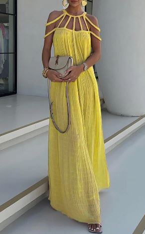 Heidi-Mode | Modern und Raffinierte Maxikleid mit Drapierten Zöpfen In Leinenmischung - Image 4