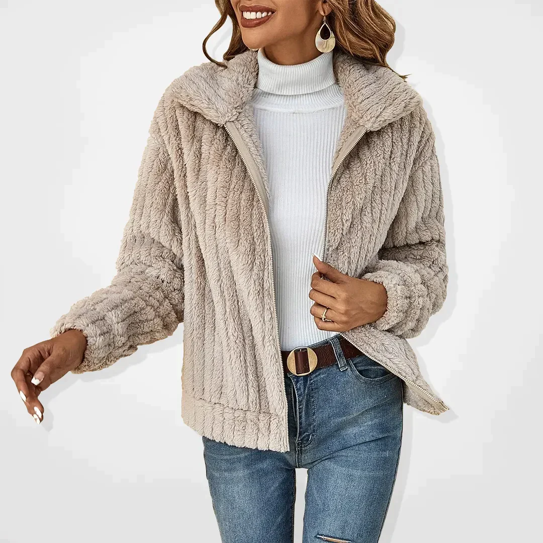 Heidi-Mode | Monochrome Casual Mantel mit Reißverschluss für Damen - Image 2