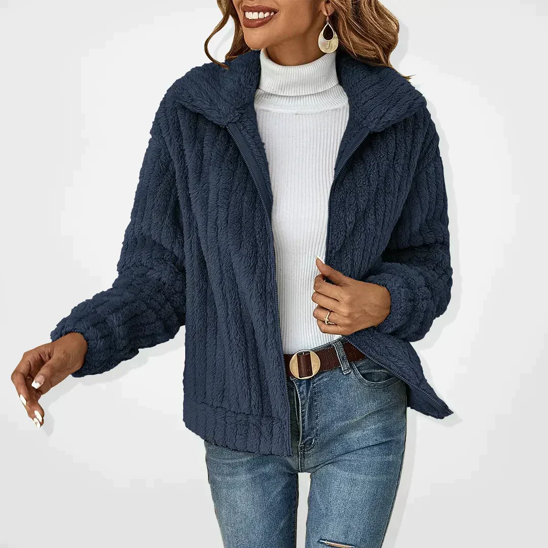 Heidi-Mode | Monochrome Casual Mantel mit Reißverschluss für Damen - Image 3