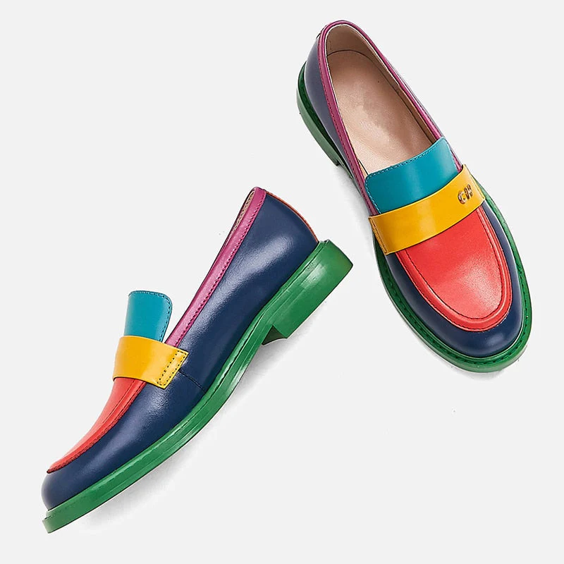 Heidi-Mode | Multi Color Block Echtes Leder Loafer - Image 14