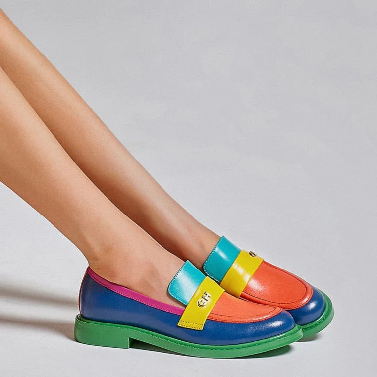 Heidi-Mode | Multi Color Block Echtes Leder Loafer - Image 2