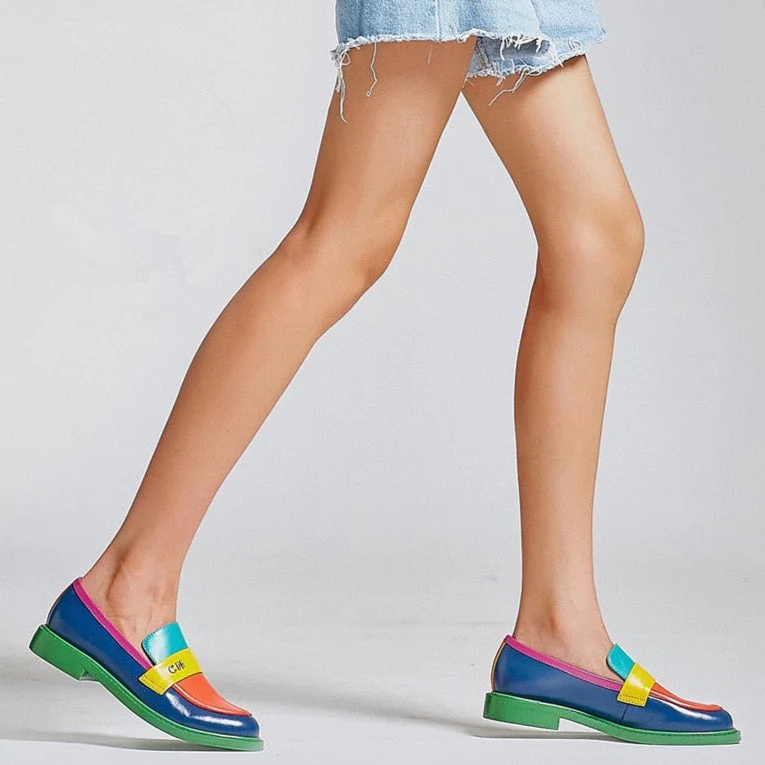 Heidi-Mode | Multi Color Block Echtes Leder Loafer - Image 3