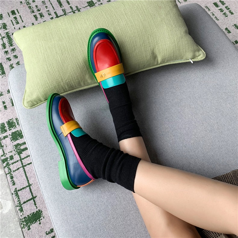 Heidi-Mode | Multi Color Block Echtes Leder Loafer - Image 5
