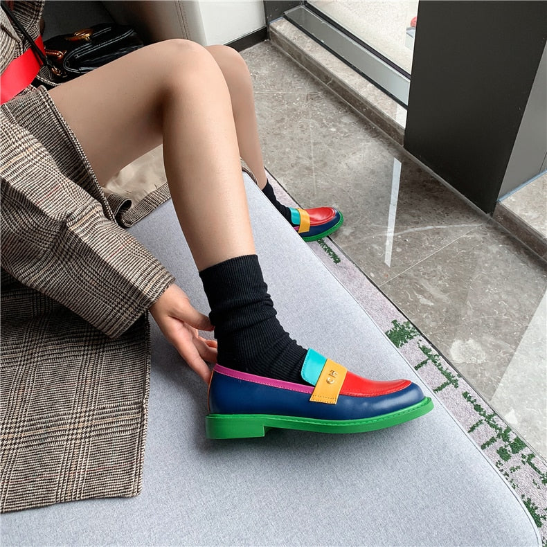 Heidi-Mode | Multi Color Block Echtes Leder Loafer - Image 6