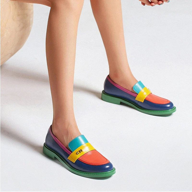 Heidi-Mode | Multi Color Block Echtes Leder Loafer - Image 7