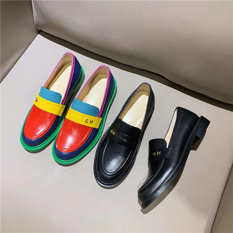Heidi-Mode | Multi Color Block Echtes Leder Loafer - Image 9