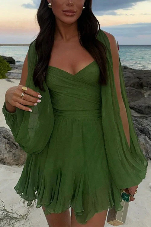 Heidi-Mode | V-Ausschnitt Rücken Schnürung Schlitz Ärmel Mini Kleid - Image 3