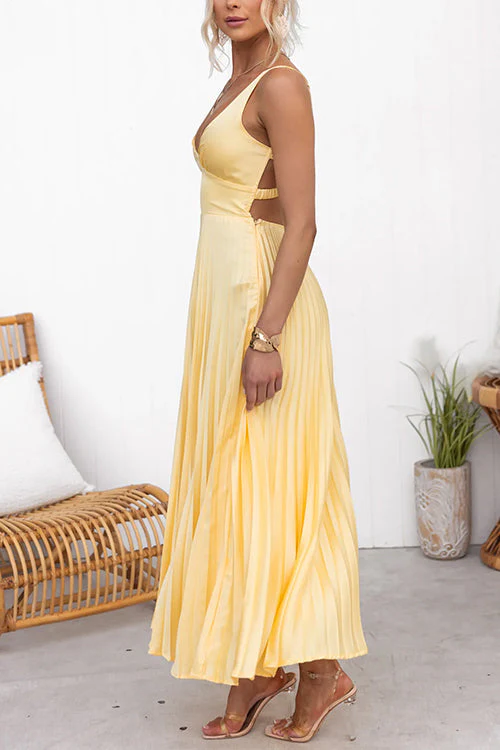 Heidi-Mode | V-Ausschnitt Rückenausschnitt Cut-Out Falten Maxi Cami Kleid - Image 4