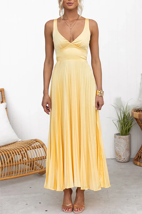 Heidi-Mode | V-Ausschnitt Rückenausschnitt Cut-Out Falten Maxi Cami Kleid - Image 5