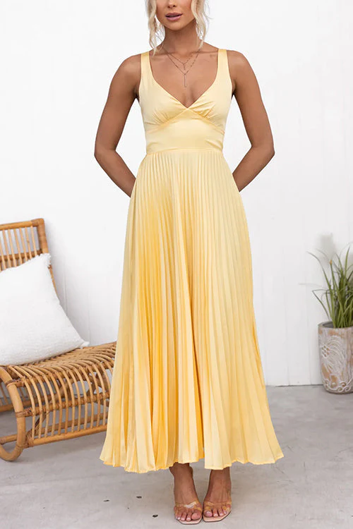 Heidi-Mode | V-Ausschnitt Rückenausschnitt Cut-Out Falten Maxi Cami Kleid - Image 6