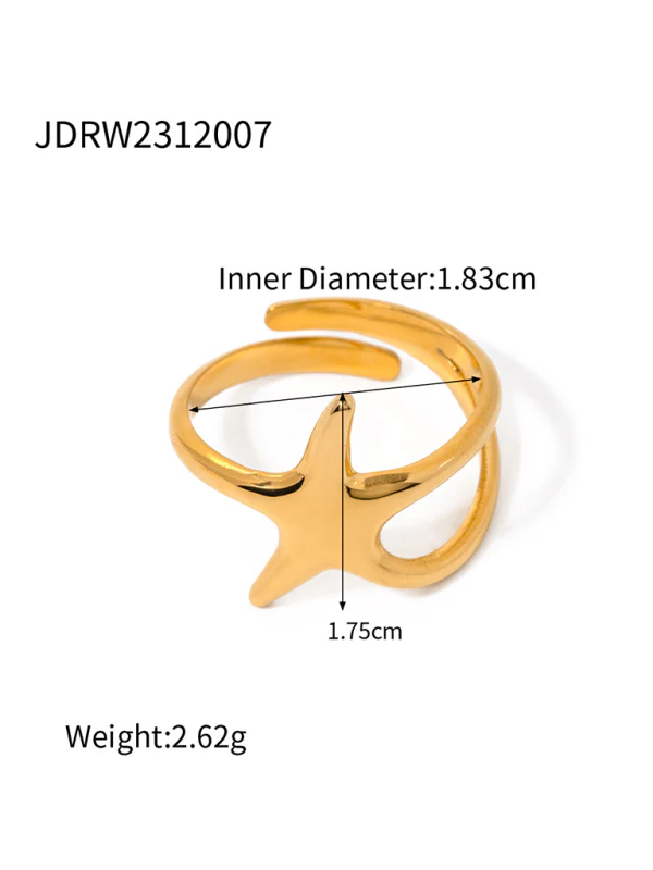 Heidi-Mode | Neuer Strandstil Ozeanelement Muschel Seestern Ring - Image 4