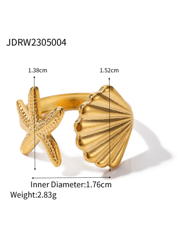 Heidi-Mode | Neuer Strandstil Ozeanelement Muschel Seestern Ring - Image 6