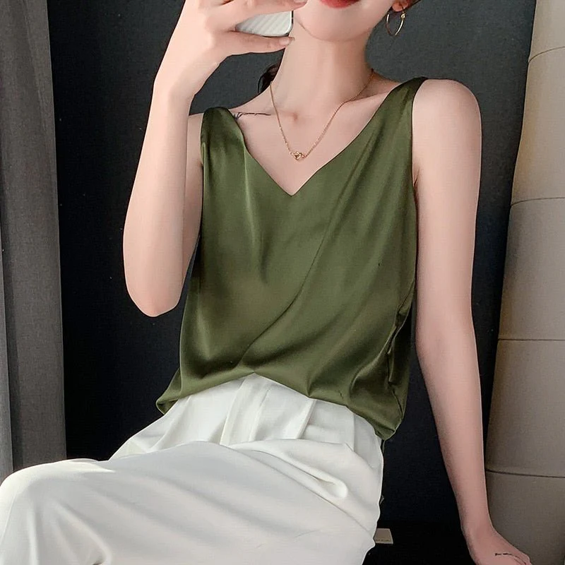 Heidi-Mode | Oberteil Loose Fit Ärmellos Seidentop Damenbekleidung - Image 3