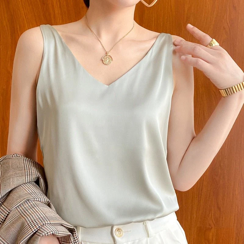 Heidi-Mode | Oberteil Loose Fit Ärmellos Seidentop Damenbekleidung - Image 6