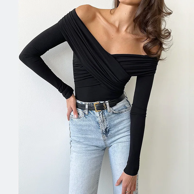 Heidi-Mode | Off-Shoulders Bodysuit Moderner Eleganter Plissierter Damen-Bodysuit - Image 2