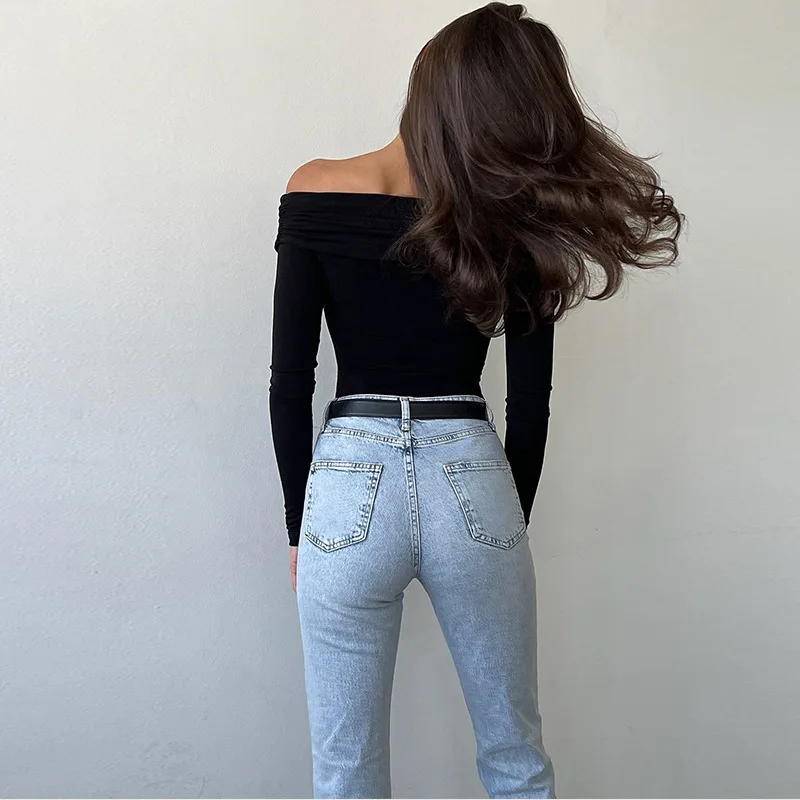 Heidi-Mode | Off-Shoulders Bodysuit Moderner Eleganter Plissierter Damen-Bodysuit - Image 4