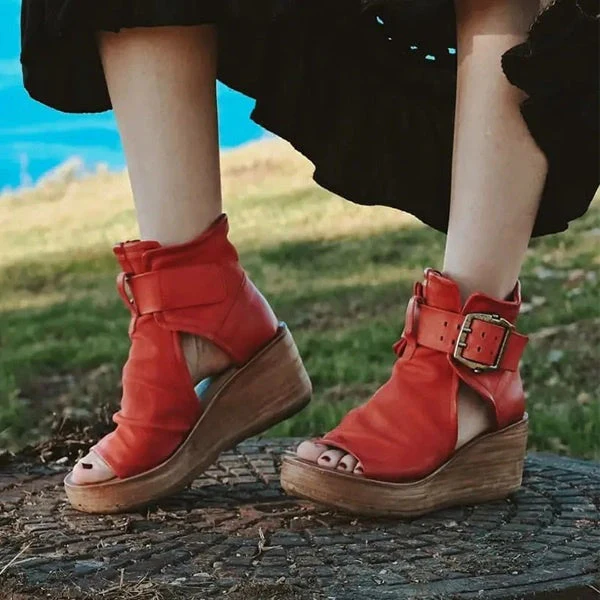 Heidi-Mode | Offene High Top Sandalen mit Keilabsatz und Schnalle für Damen - Image 5