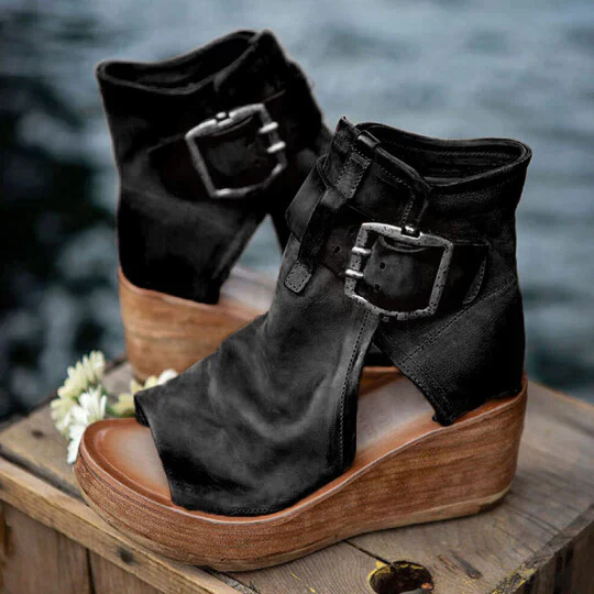 Heidi-Mode | Offene High Top Sandalen mit Keilabsatz und Schnalle für Damen - Image 6