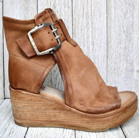 Heidi-Mode | Offene High Top Sandalen mit Keilabsatz und Schnalle für Damen - Image 7